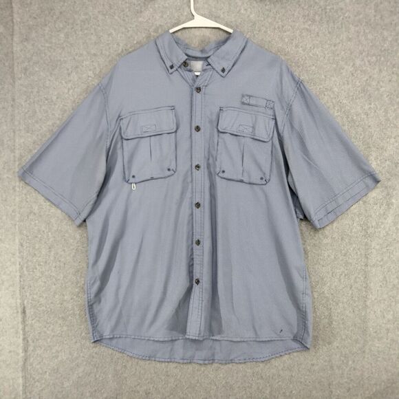 Cabela's Mens Large Blue Fishing Gingham Short Sleeve Vented Button Up Outdoor - Picture 1 of 9
